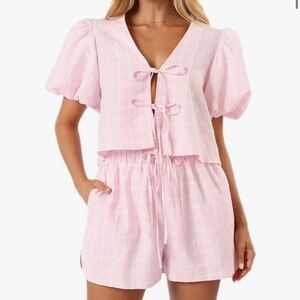 Pink two piece checkered short set - NWOT Size Small